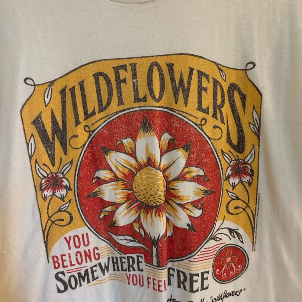 Tultex White Short Sleeve Tee with Yellow & Red Wildflowers Graphic